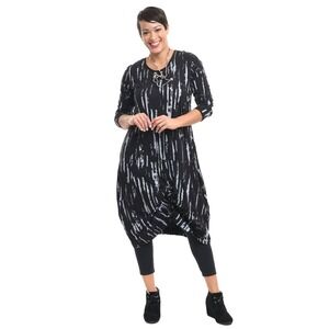 Snapdragon & Twig‎ NWT Karma Dress Black White Abstract Print Lagenlook- XS
